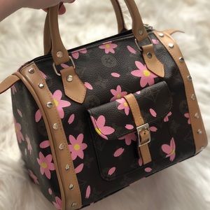 Logo Leather Bag with Painted Flowers